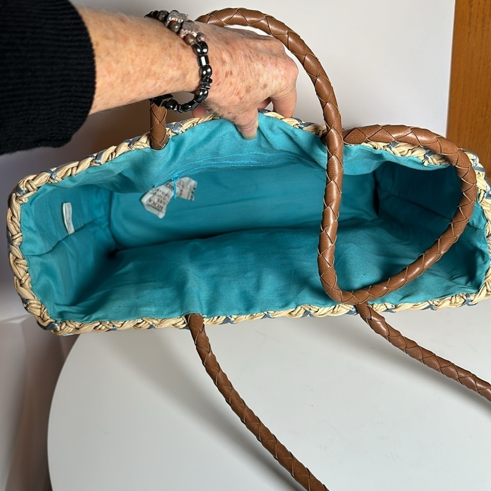 AVON 2005 BEACH used Straw Tote bag with blue dragonflies large shoulder - Picture 10 of 13